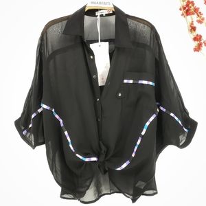 New UMGEE Sheer Black Top Sz Large
